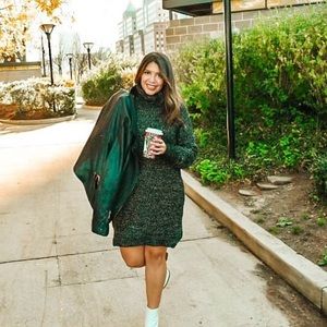 Black Tape Raglan-Sleeved Turtleneck Sweater Dress